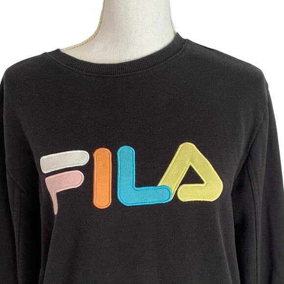 FILA Retro Black French Terry Crewneck Pullover Sweatshirt Woman's Size Medium - Picture 7 of 9